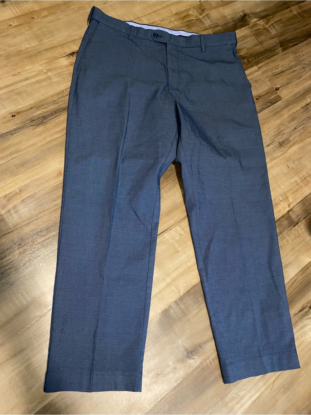 Kirkland Signature Mens Dress Pants Blue Micro Texture Flat Front 38x30 Business